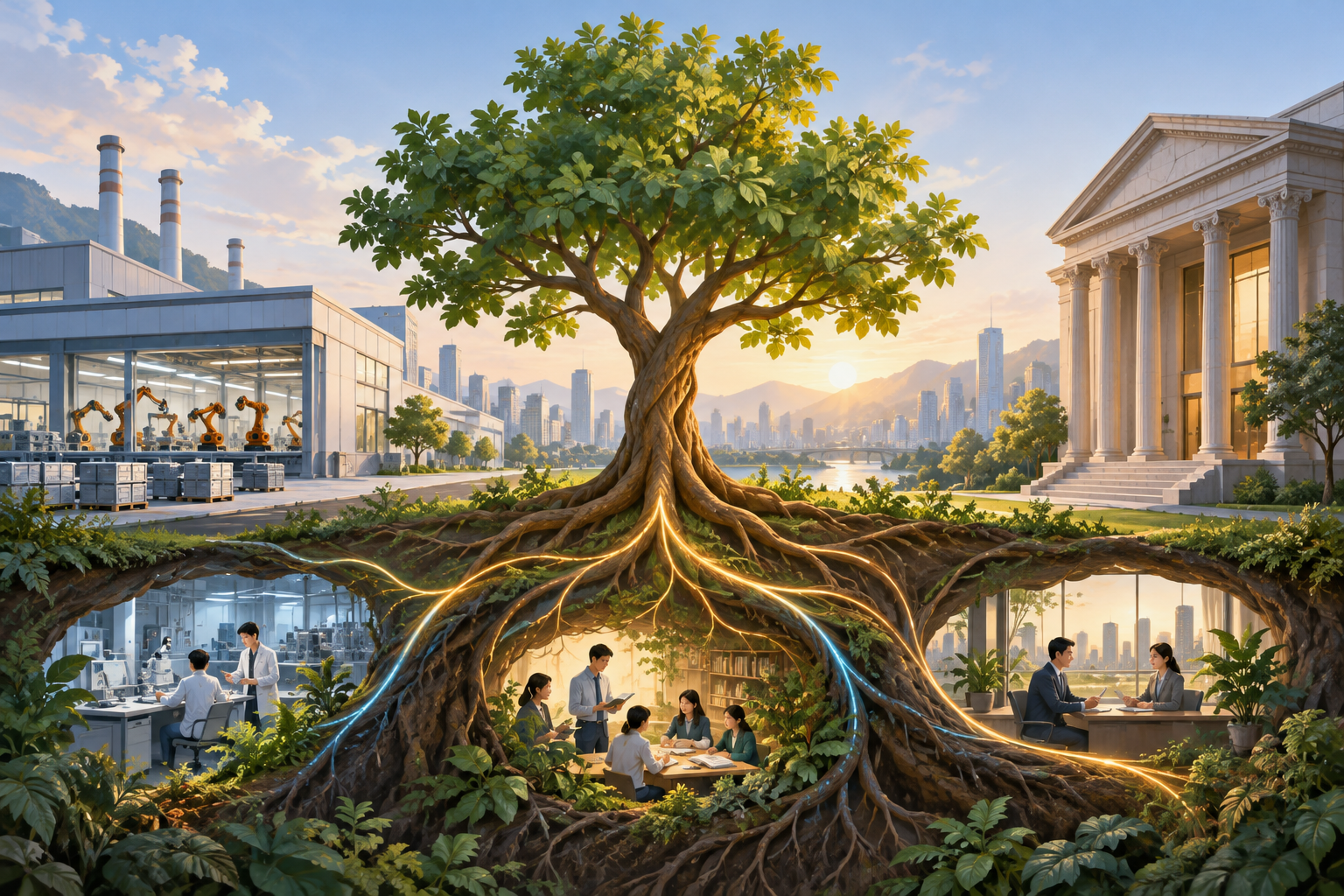 净息差变化中的企业与银行反馈链主题的教育插画