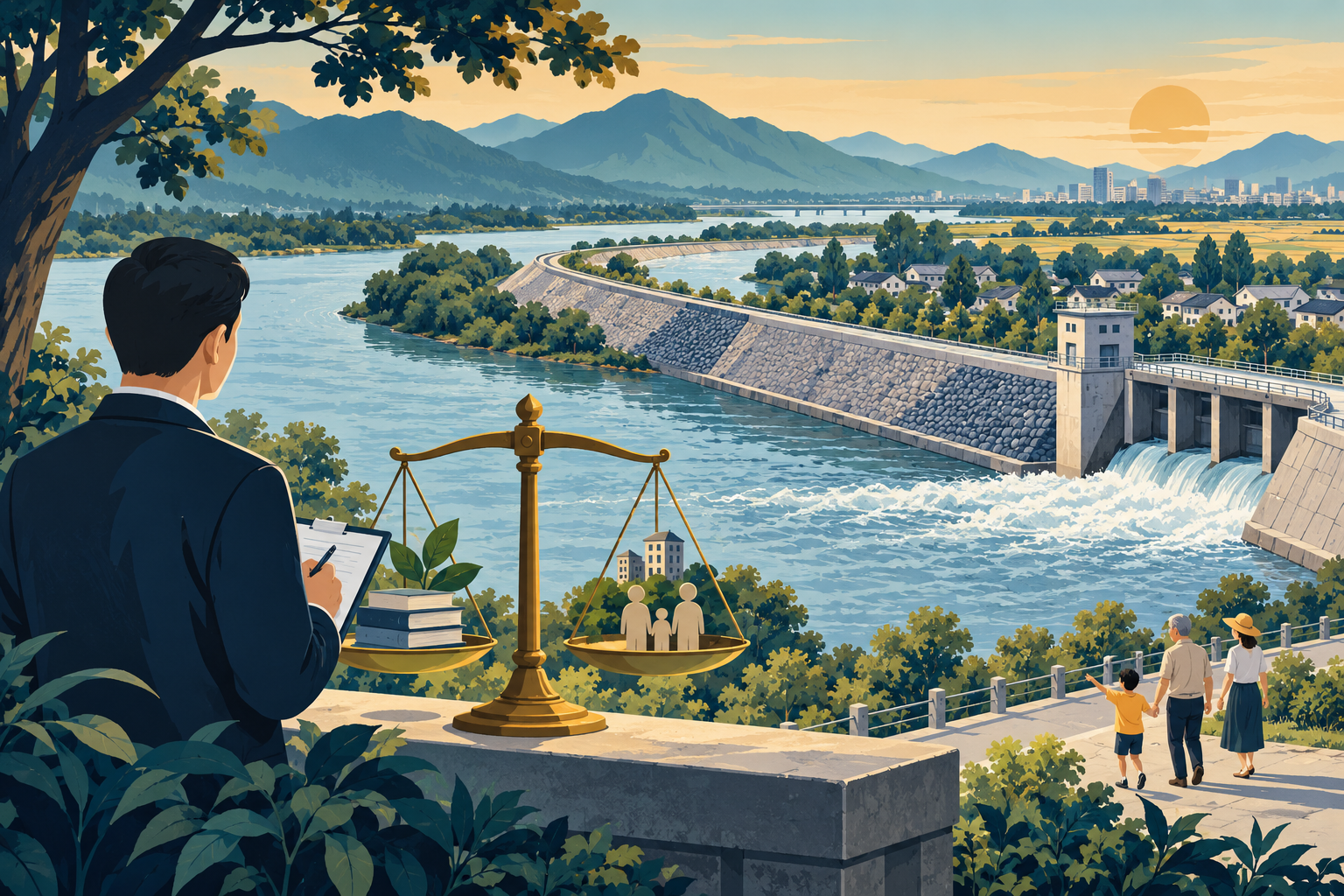 实际民生基础建设与外观工程对照的插画