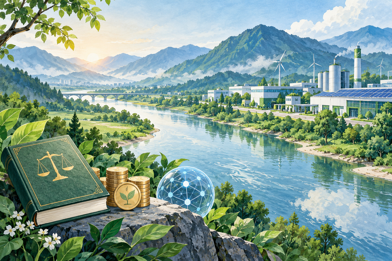 美丽中国保障体系与市场政府边界主题插画