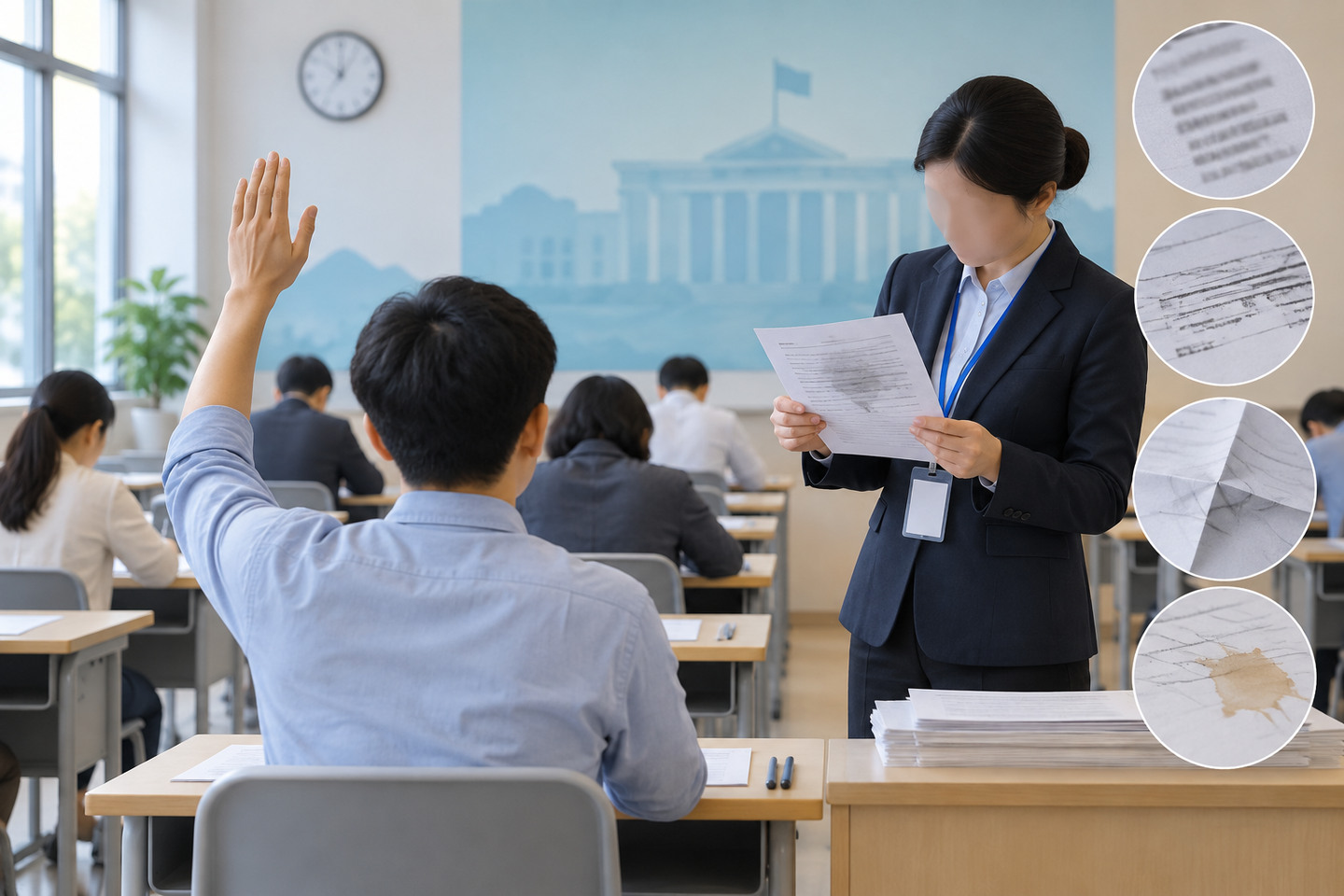 国考试卷字迹模糊或答题卡有折皱怎么办？先举手不要自行换卷