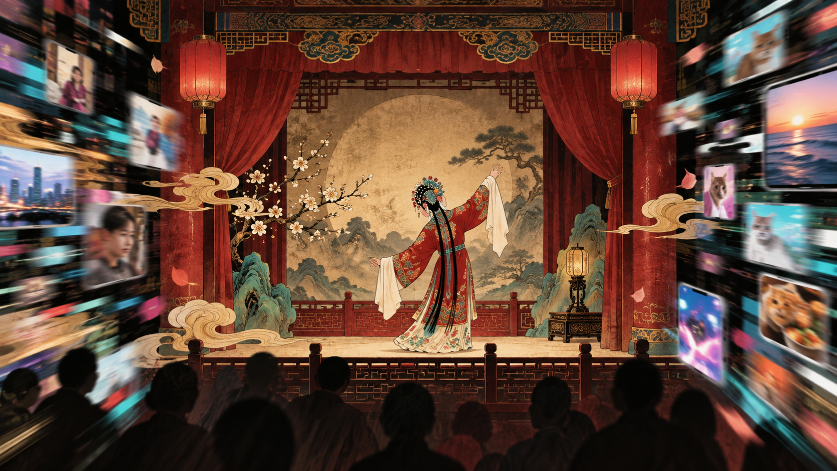 传统戏曲慢节奏的耐咀嚼价值主题插画