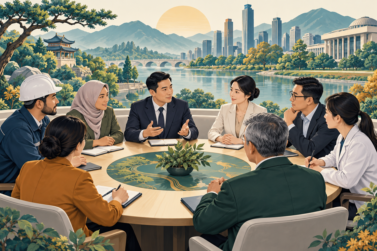 多方协商与不同制度路径清楚衔接的插画