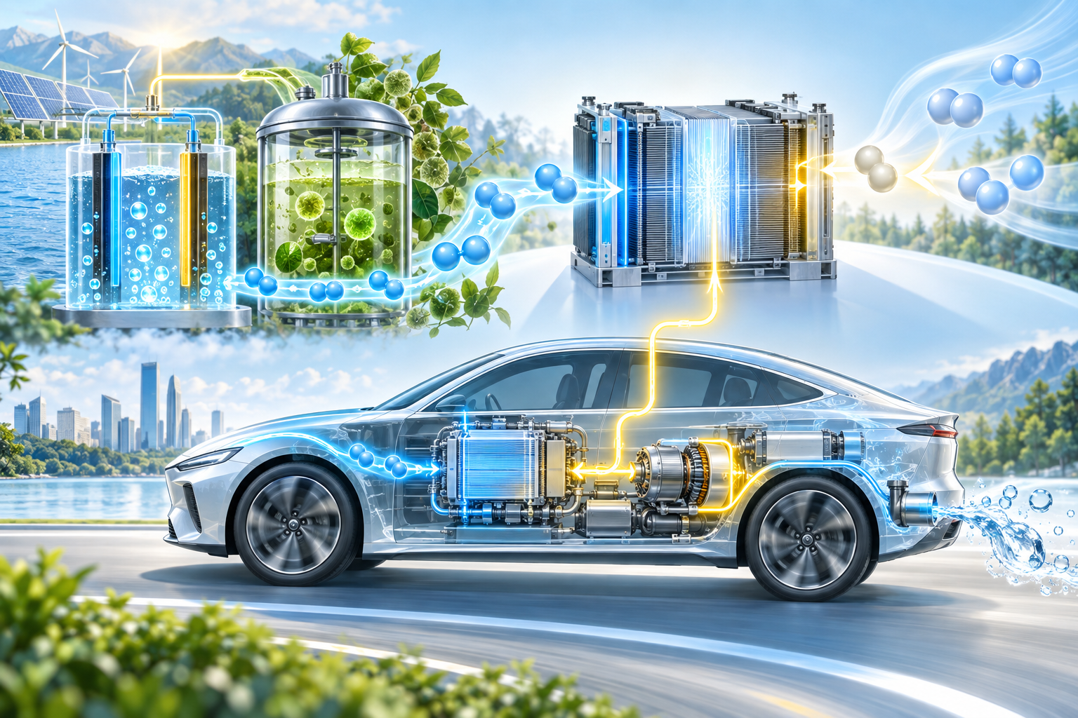 氢燃料电池车：化学能怎样转成电能｜2023国考行政执法类第18题主题插画
