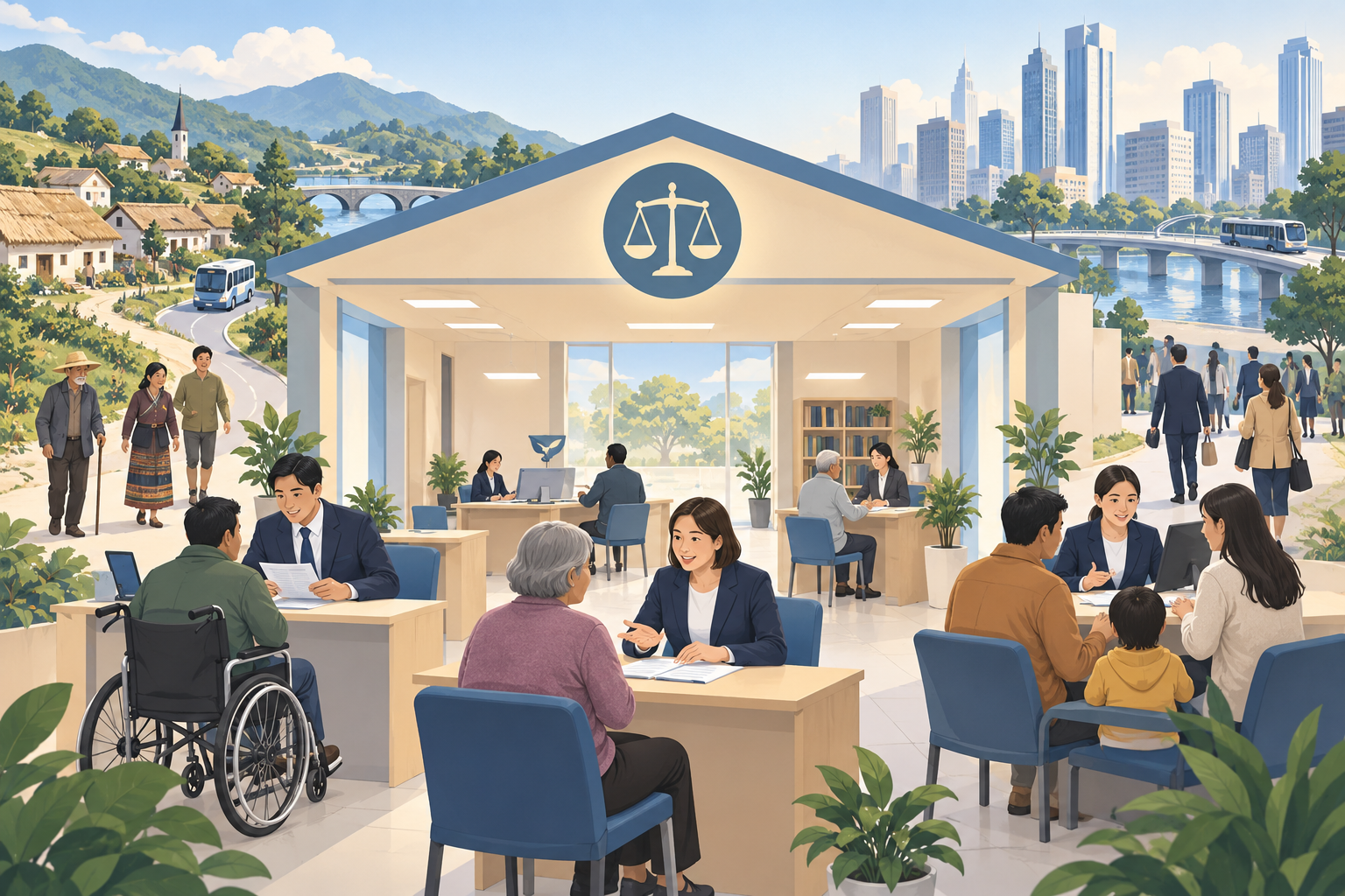 公共法律服务覆盖城乡并保障可及性的插画