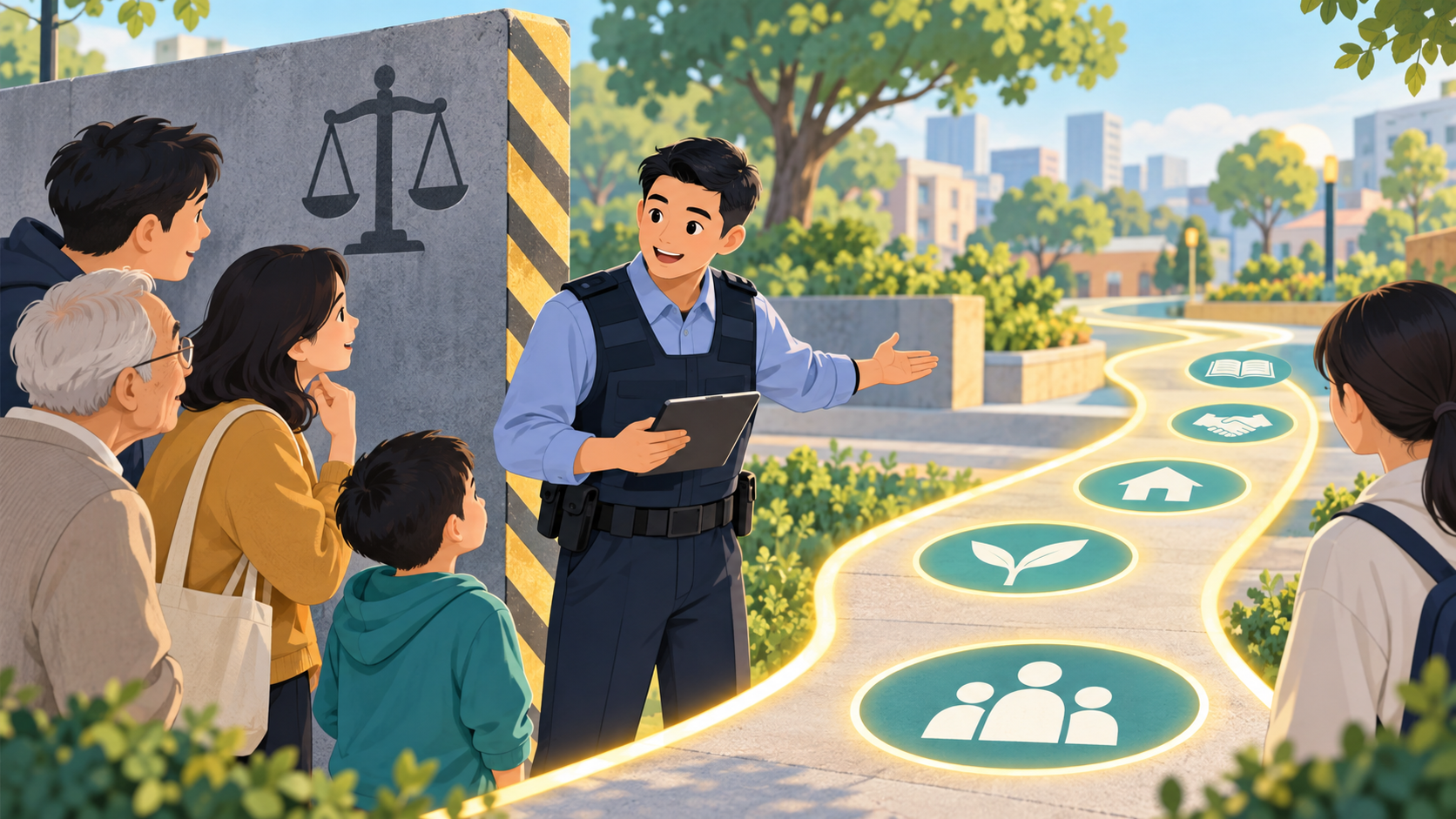 柔性执法的警戒与教育作用主题插画