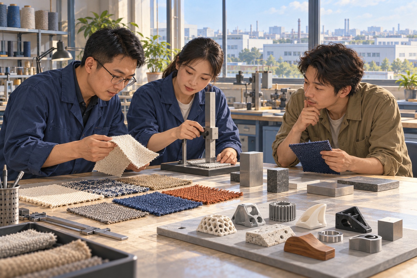 不同材料在共同测试条件下接受比较的协作示意场景