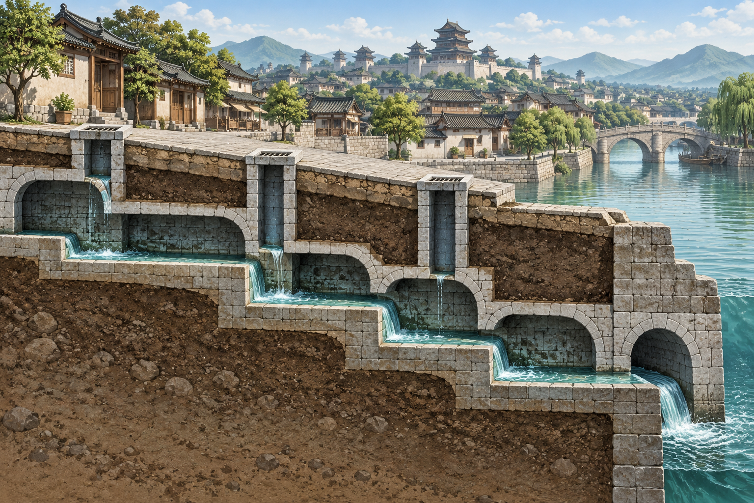 排水系统句中填空：地势因果与元大都例证主题示意封面