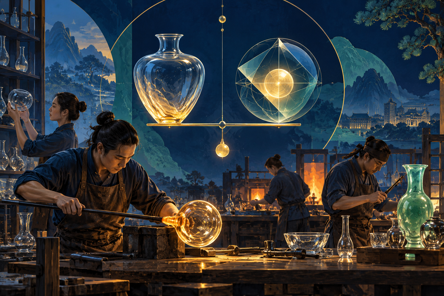 织造劳动与抽象交换尺度的教育插画