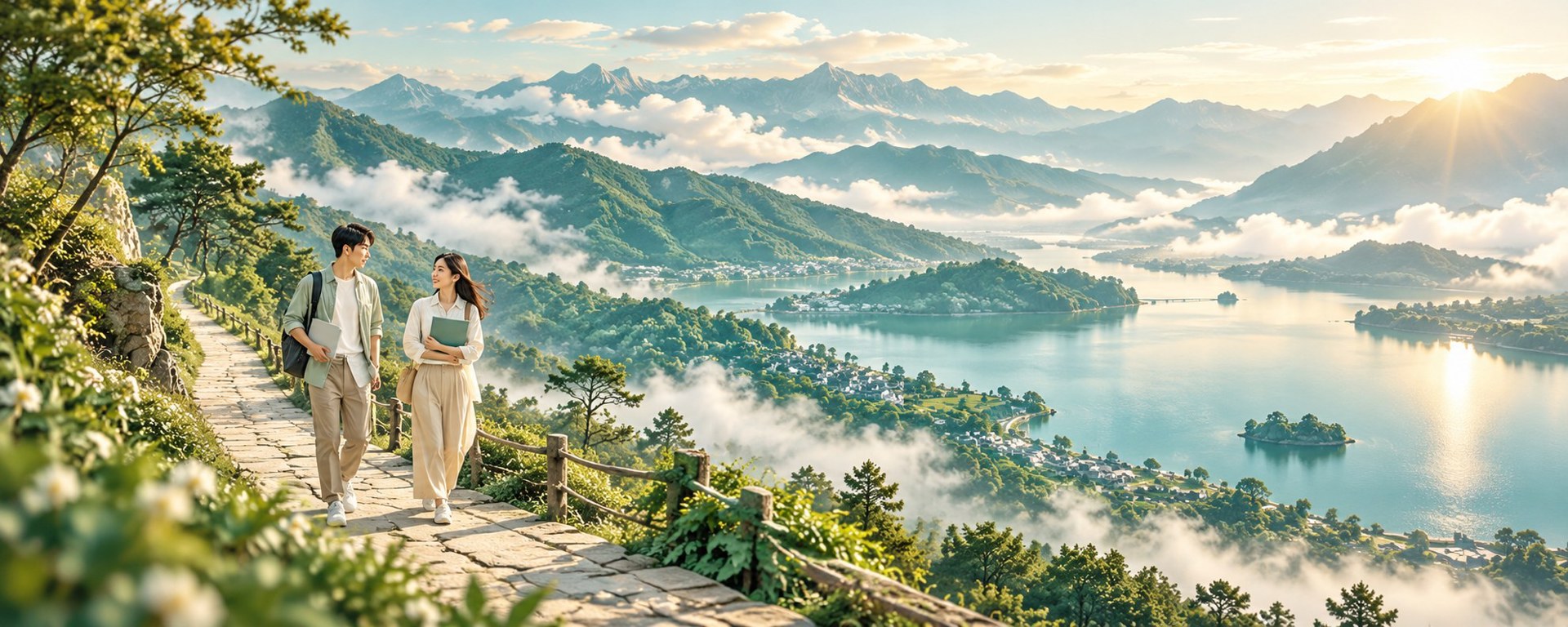 云南山水与职业选择插画